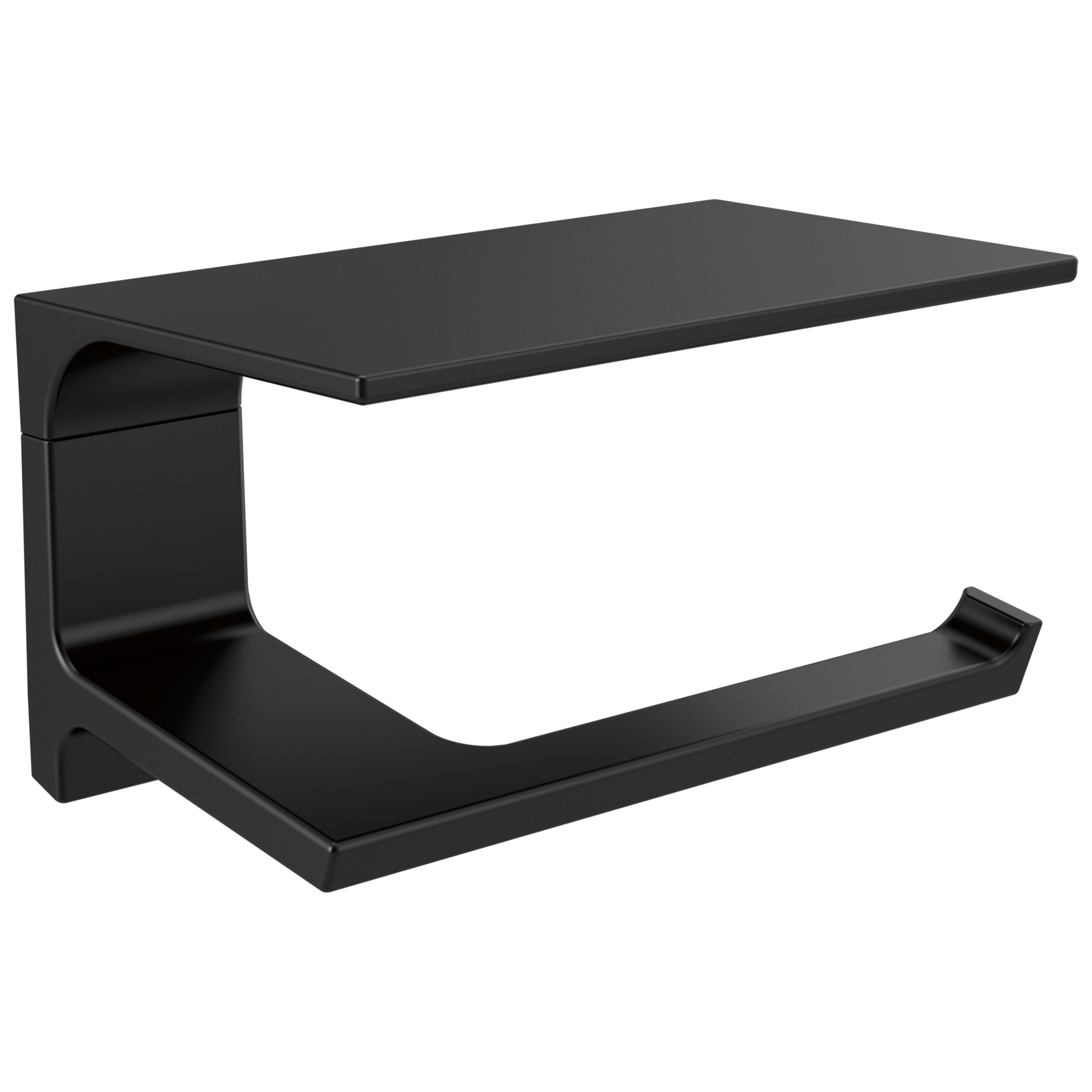 Delta Pivotal TP Holder with Shelf — Matte Black (79956-BL)
