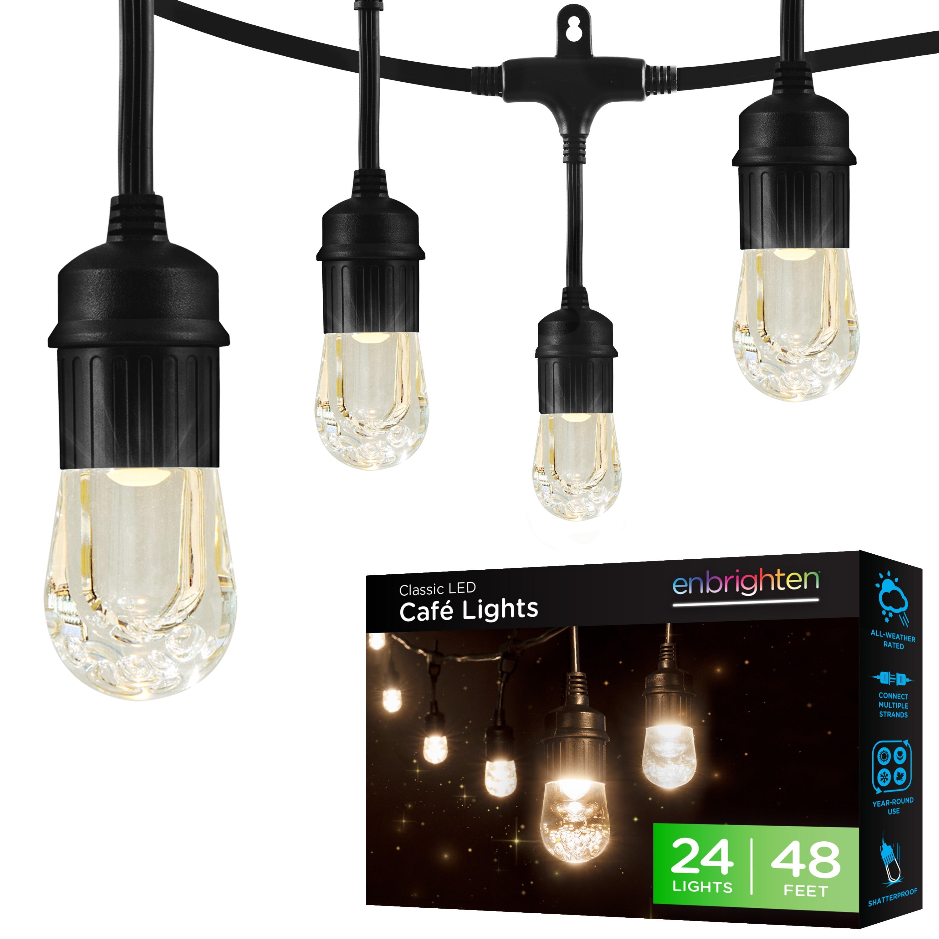 Enbrighten Seasons Color‑Changing Café Lights 48ft 24 Bulbs