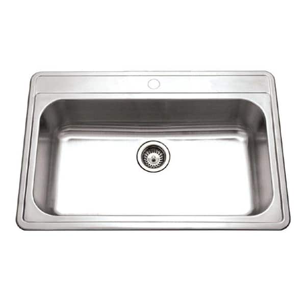 Houzer Premier 33 in. Stainless Steel Topmount 1-hole Single Bowl Kitchen Sink with Strainer - PGS-3122-1-1