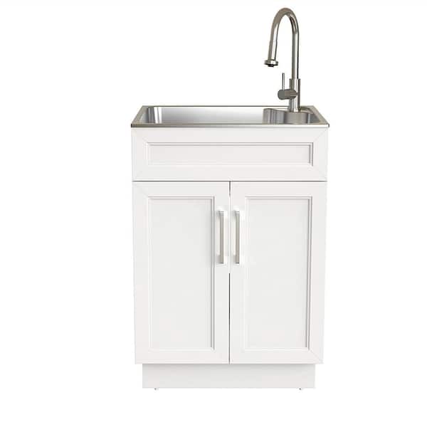 Glacier Bay 24 in. W x 21 in. D x 51 in. H Drop-In SS Laundry Sink with Faucet & Cabinet (LT2421A1)