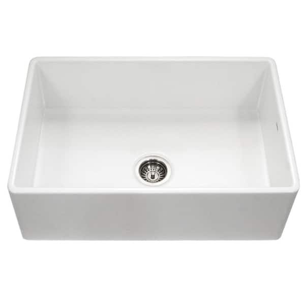 Houzer Platus 33 in. White Fireclay Apron Front Farmhouse Single Bowl Kitchen Sink - PTG-4300 WH
